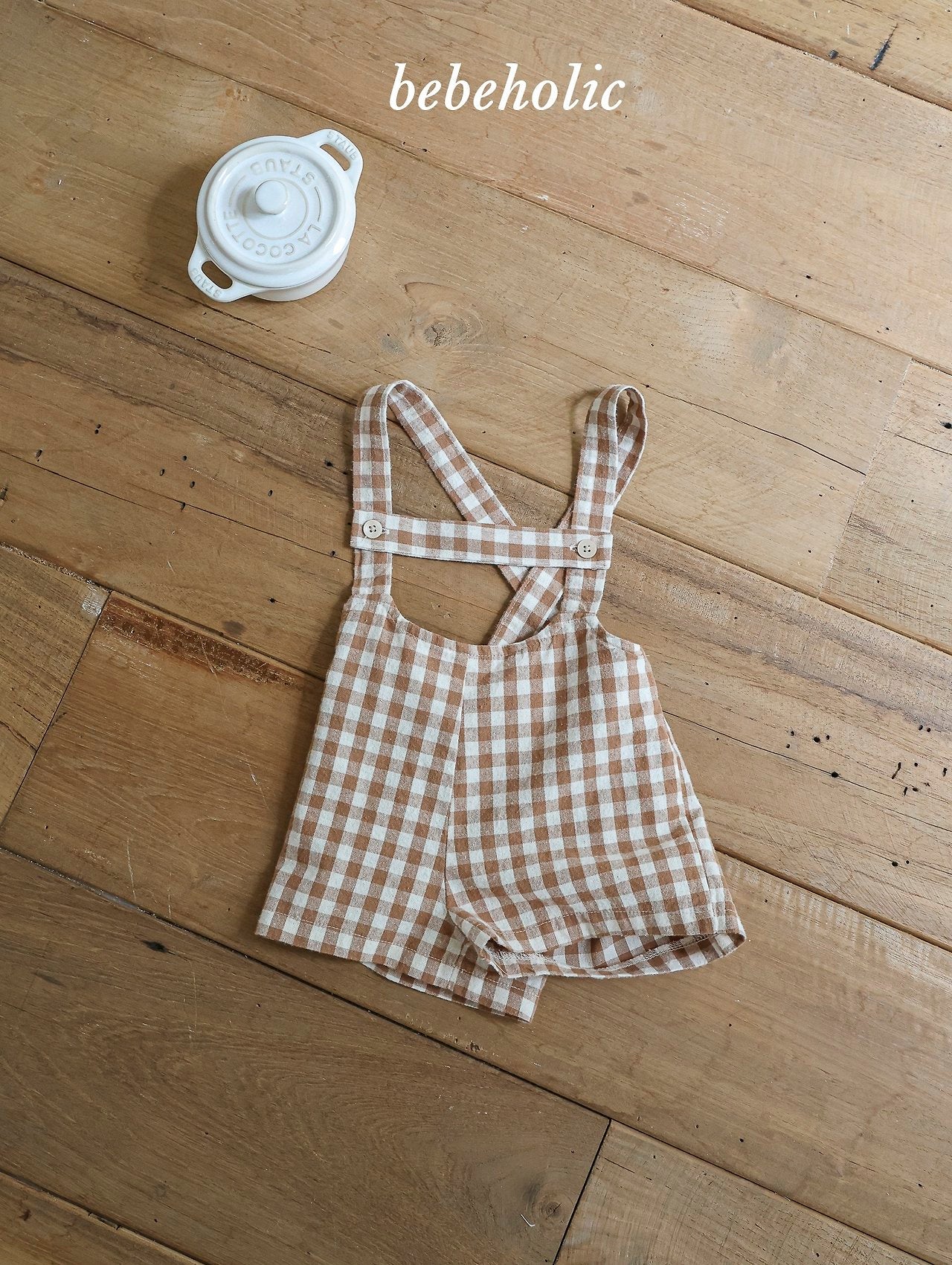 ［bebe holic］Aco check suspender pants