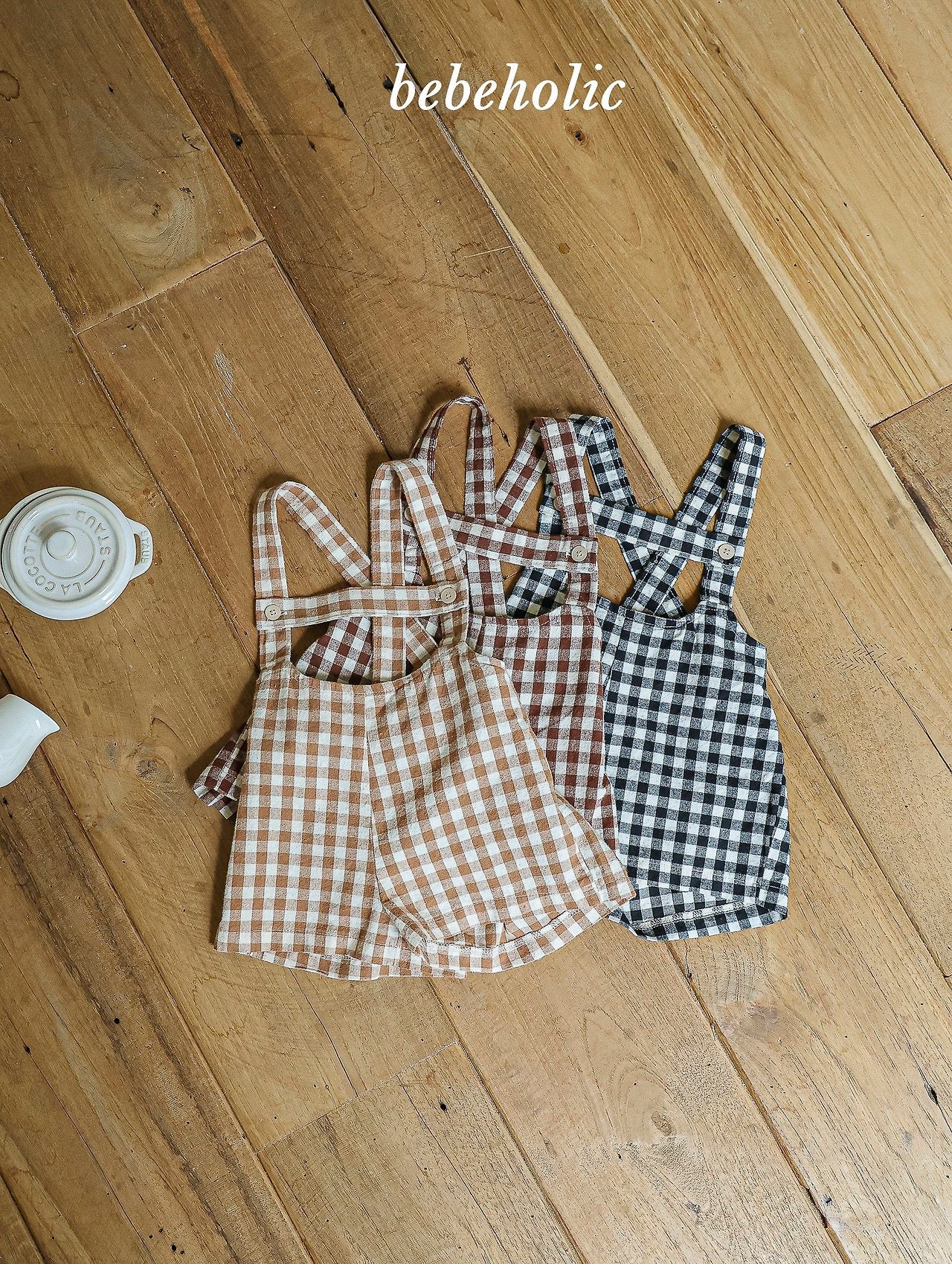 ［bebe holic］Aco check suspender pants