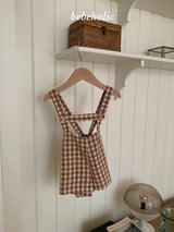 ［bebe holic］Aco check suspender pants