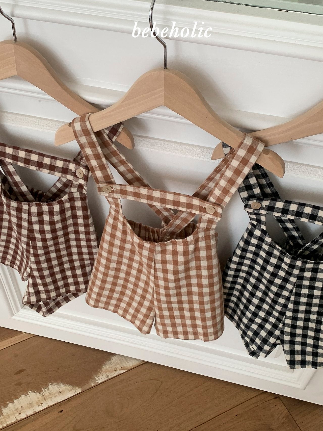 ［bebe holic］Aco check suspender pants