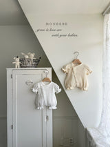 ［monbebe］Cream waffle newborn rompers set