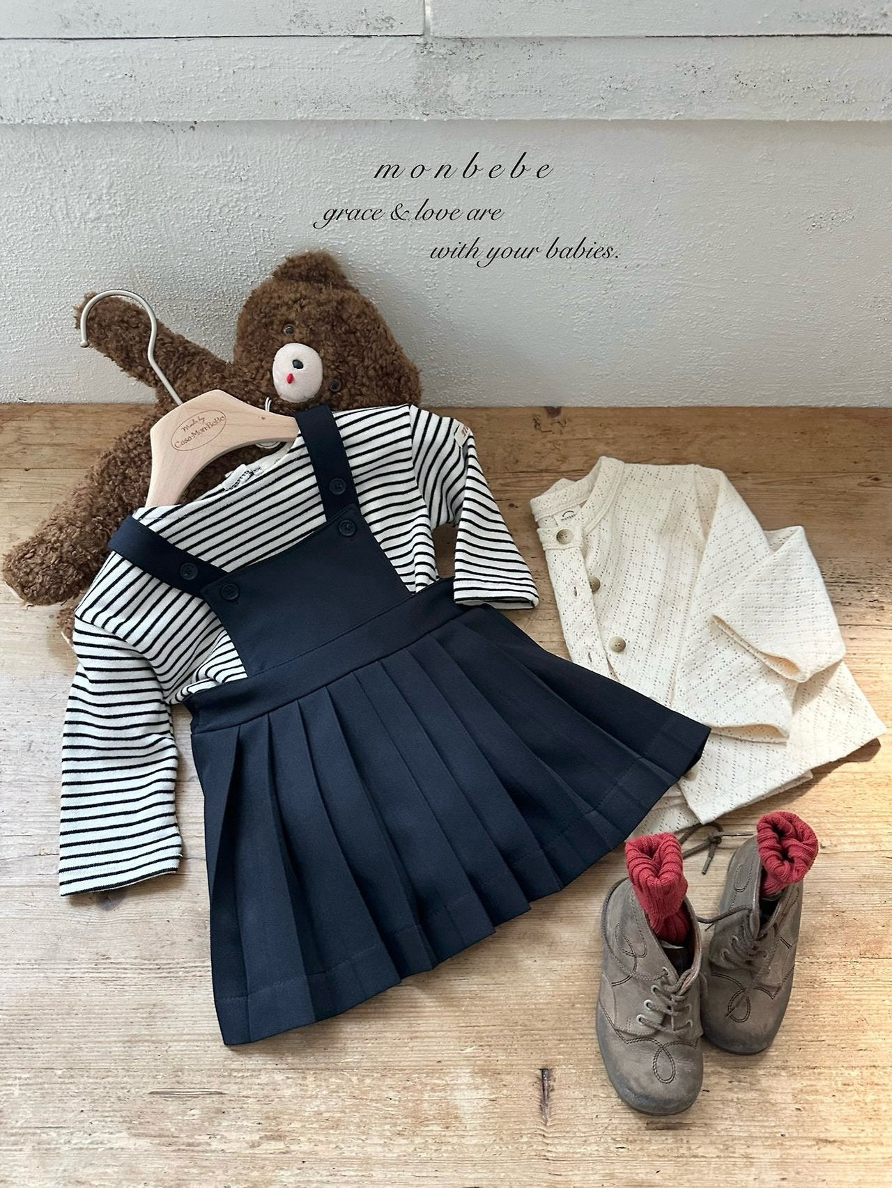［monbebe］Lui pleats suspender skirt