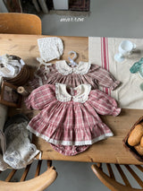 ［marron］Check collar rompers