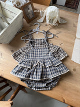 ［marron］Check cancan rompers