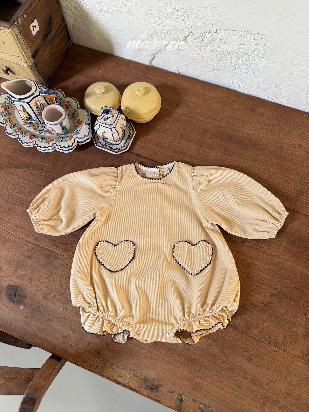 ［marron］Heart corduroy rompers