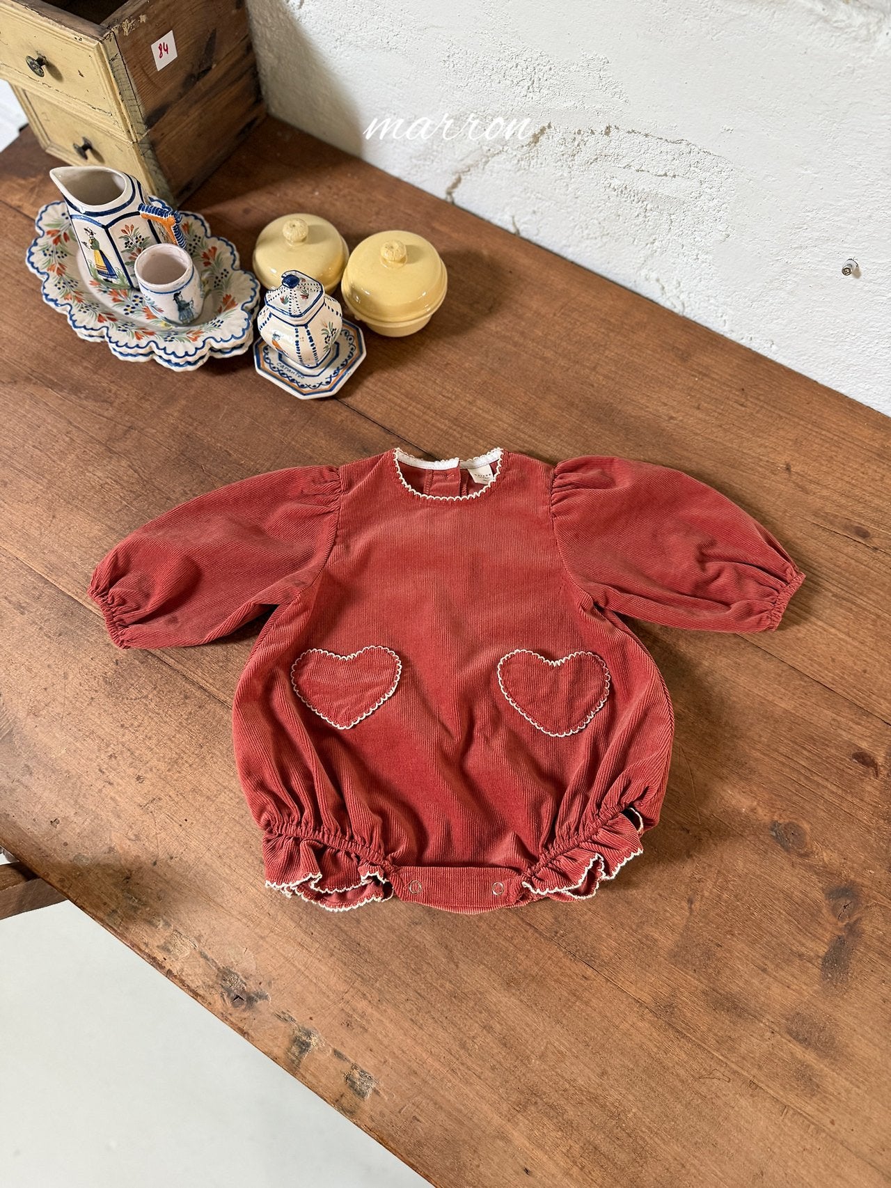 ［marron］Heart corduroy rompers