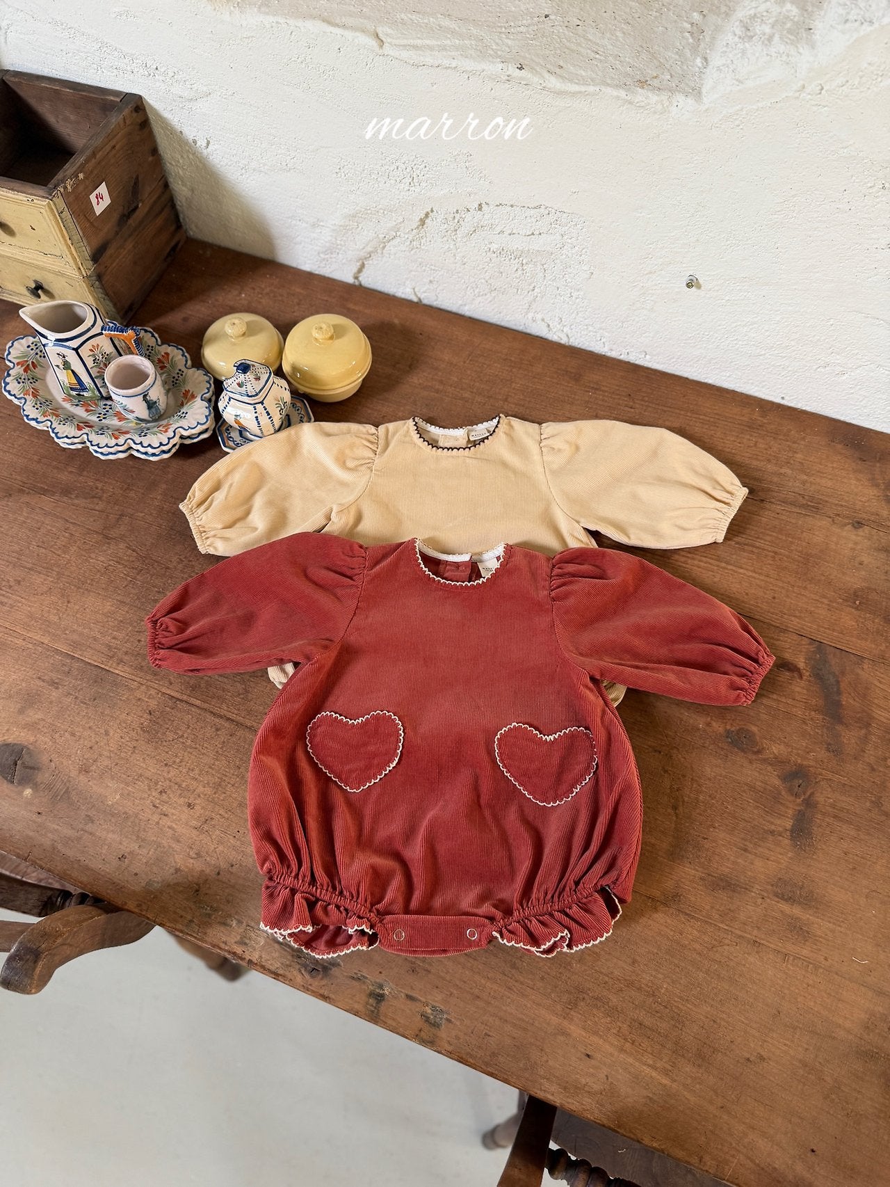 ［marron］Heart corduroy rompers