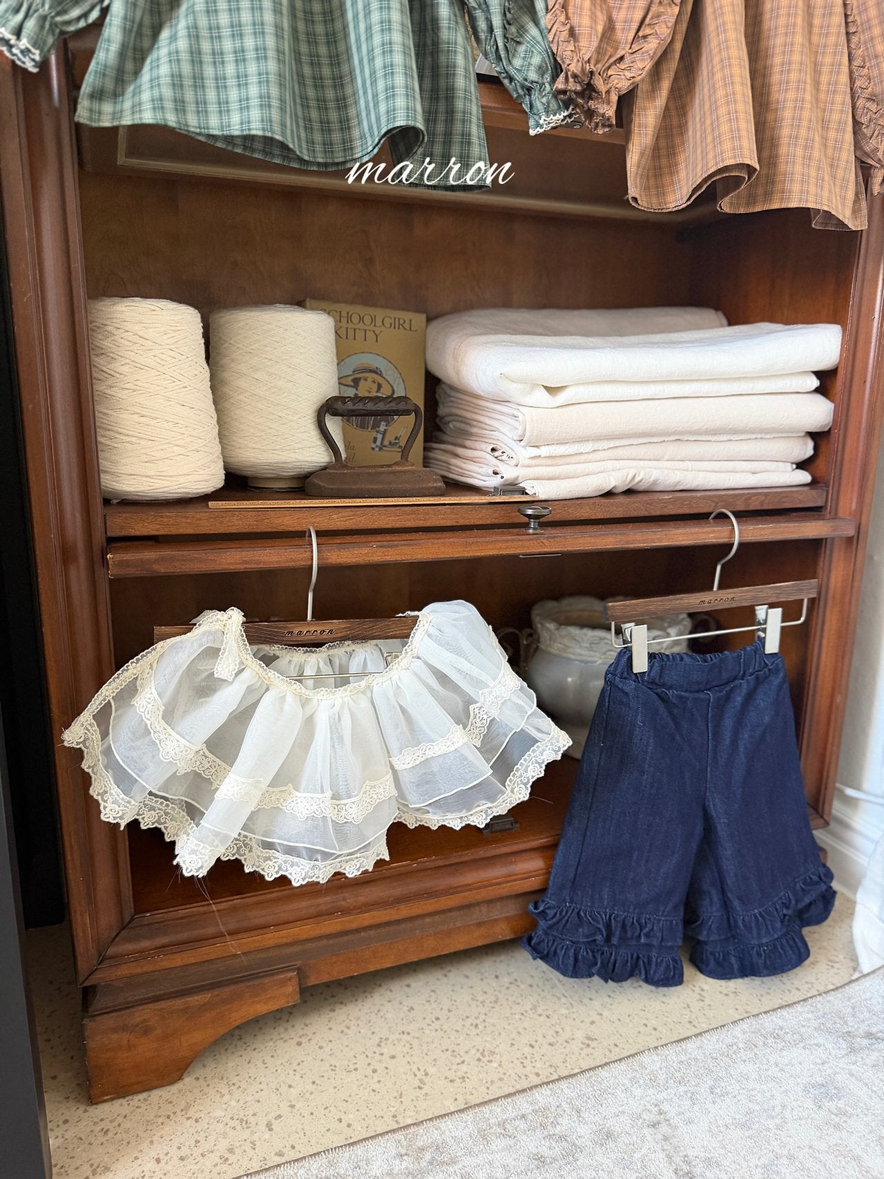 ［marron］Denim frill pants