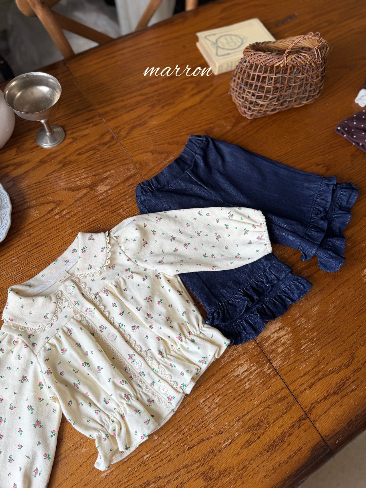 ［marron］Denim frill pants