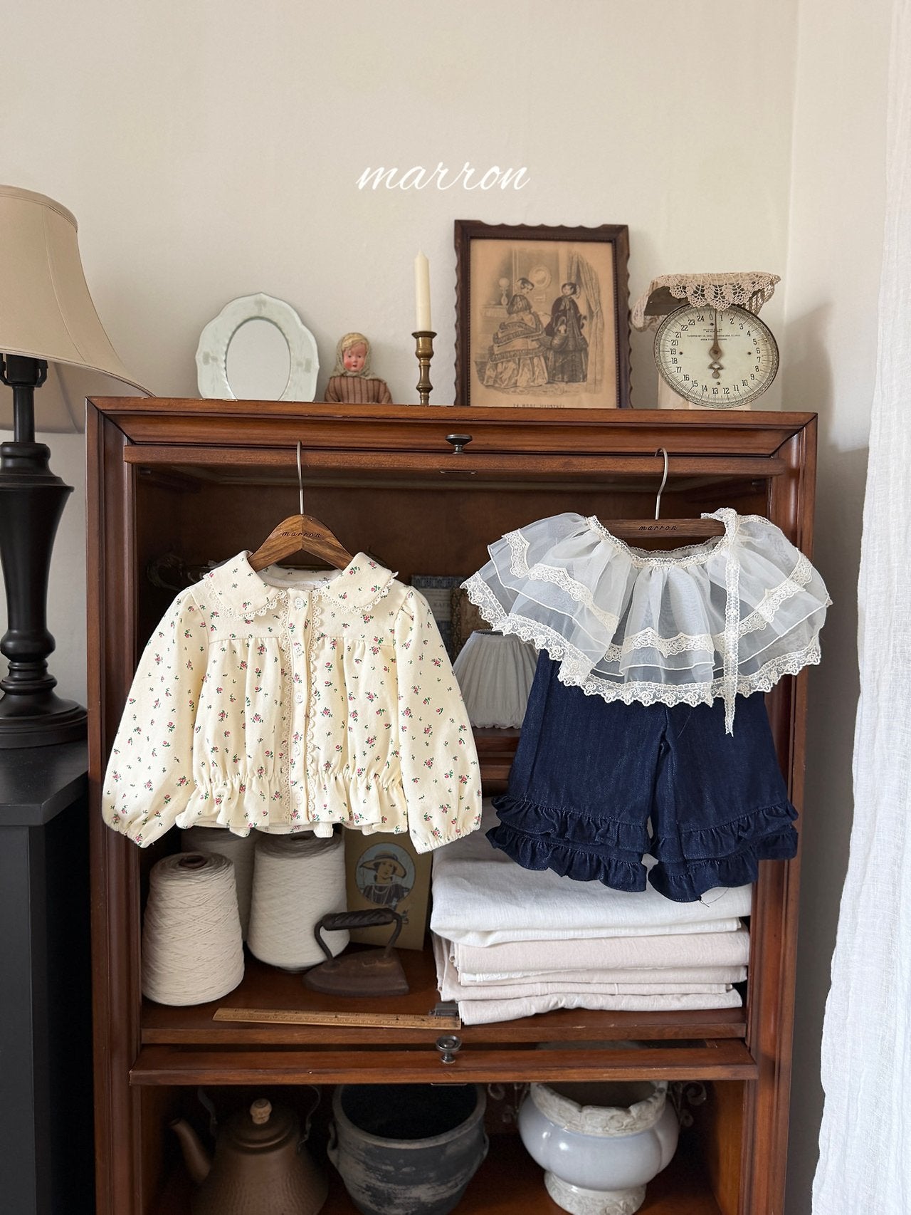 ［marron］Denim frill pants