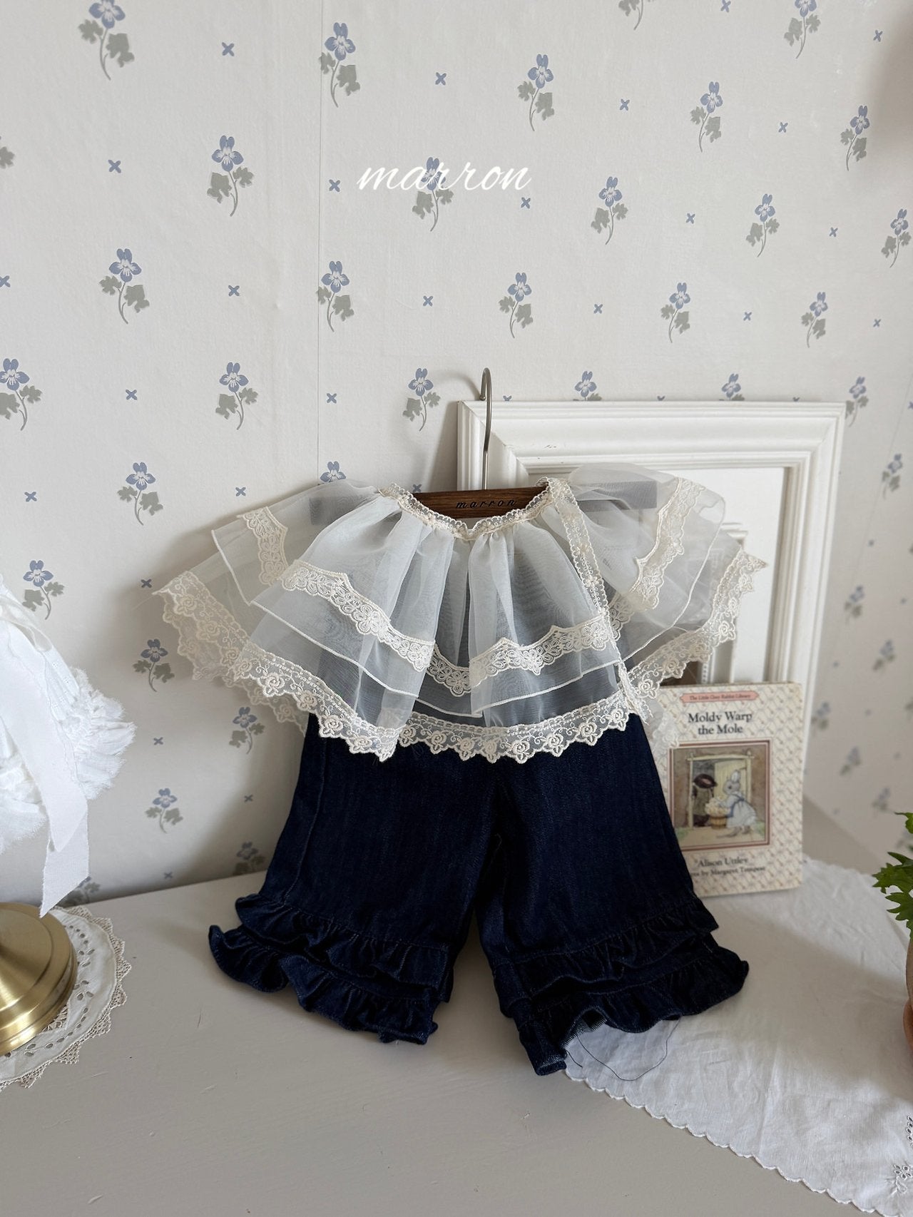 ［marron］Denim frill pants