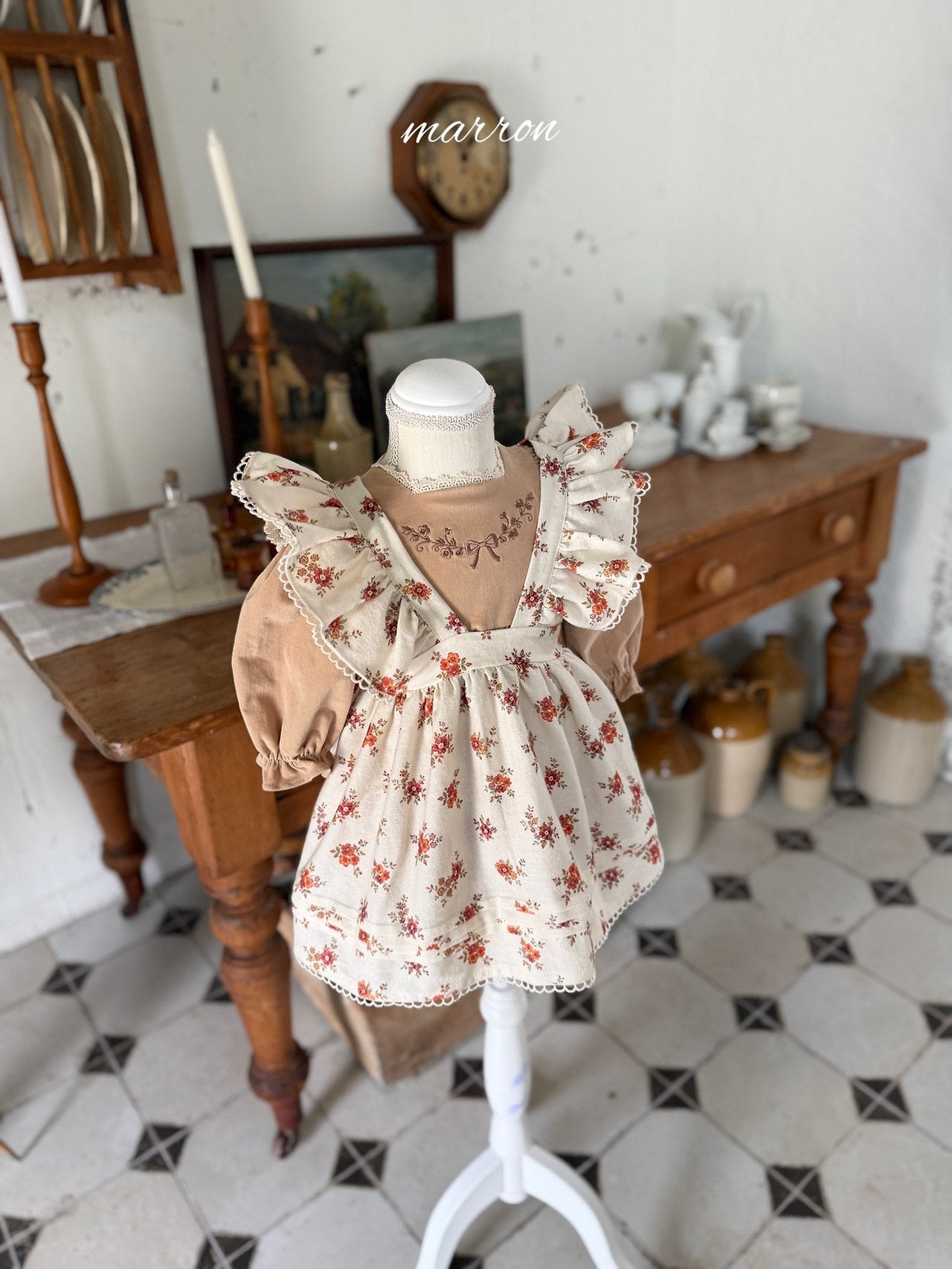 ［marron］Flower frill apron