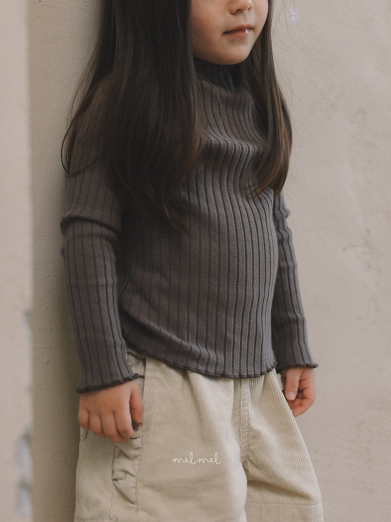 ［melmel］Mock Neck Rib Tee