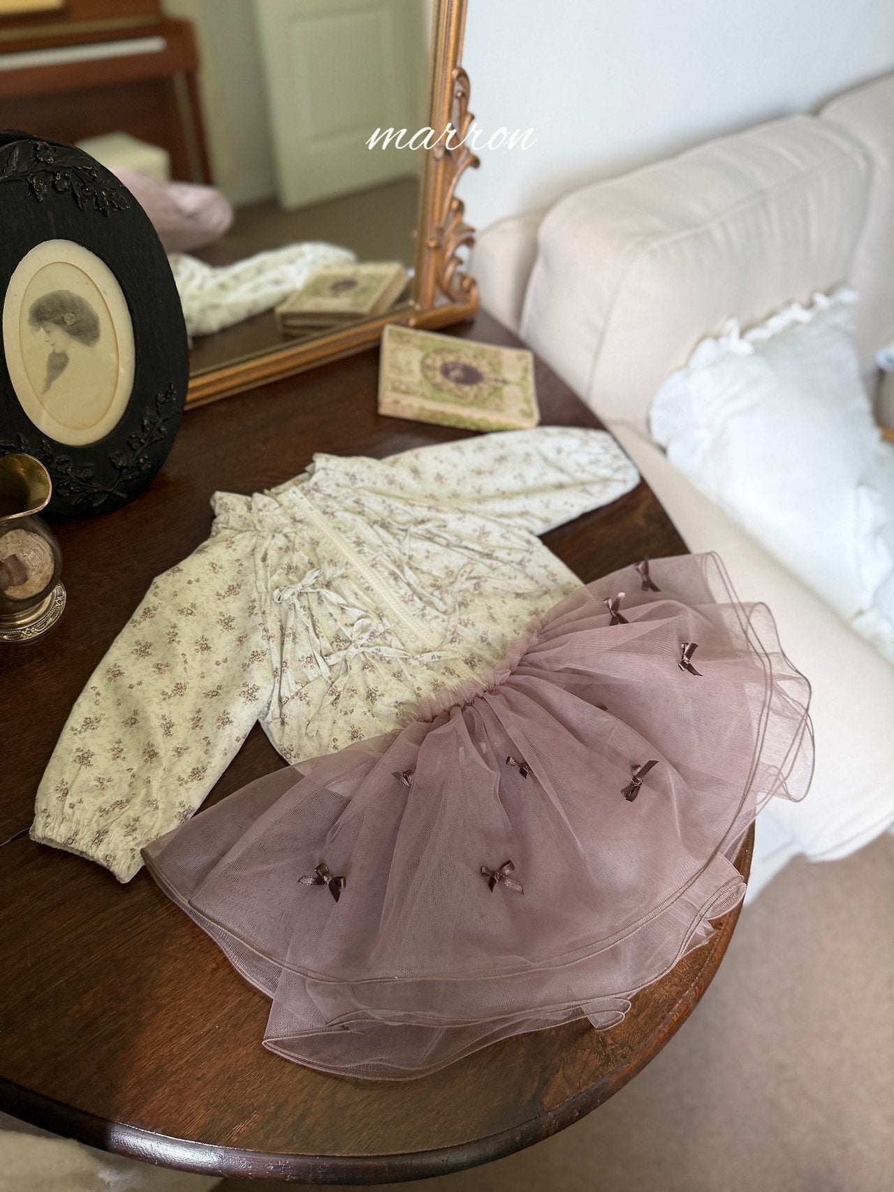 ［marron］Ribbon shasha skirt