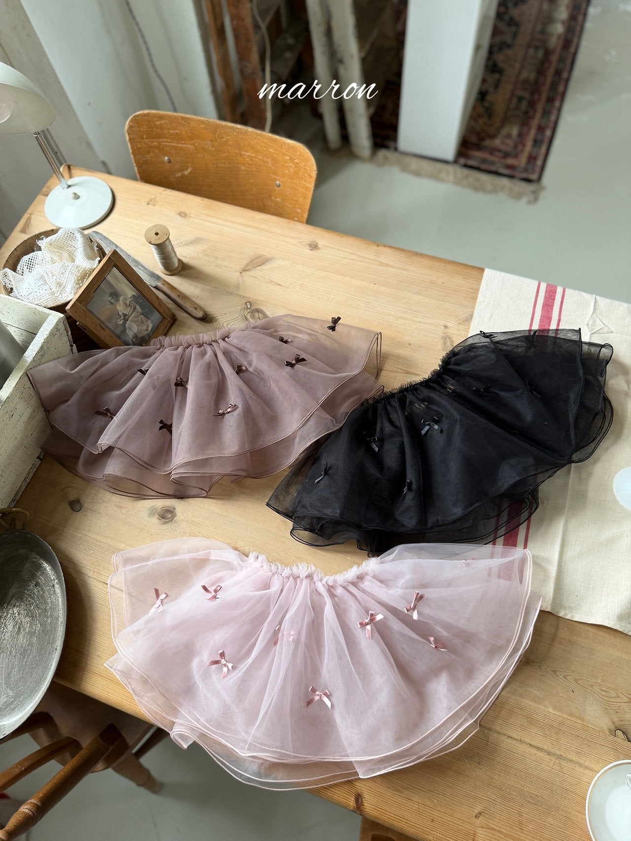 ［marron］Ribbon shasha skirt