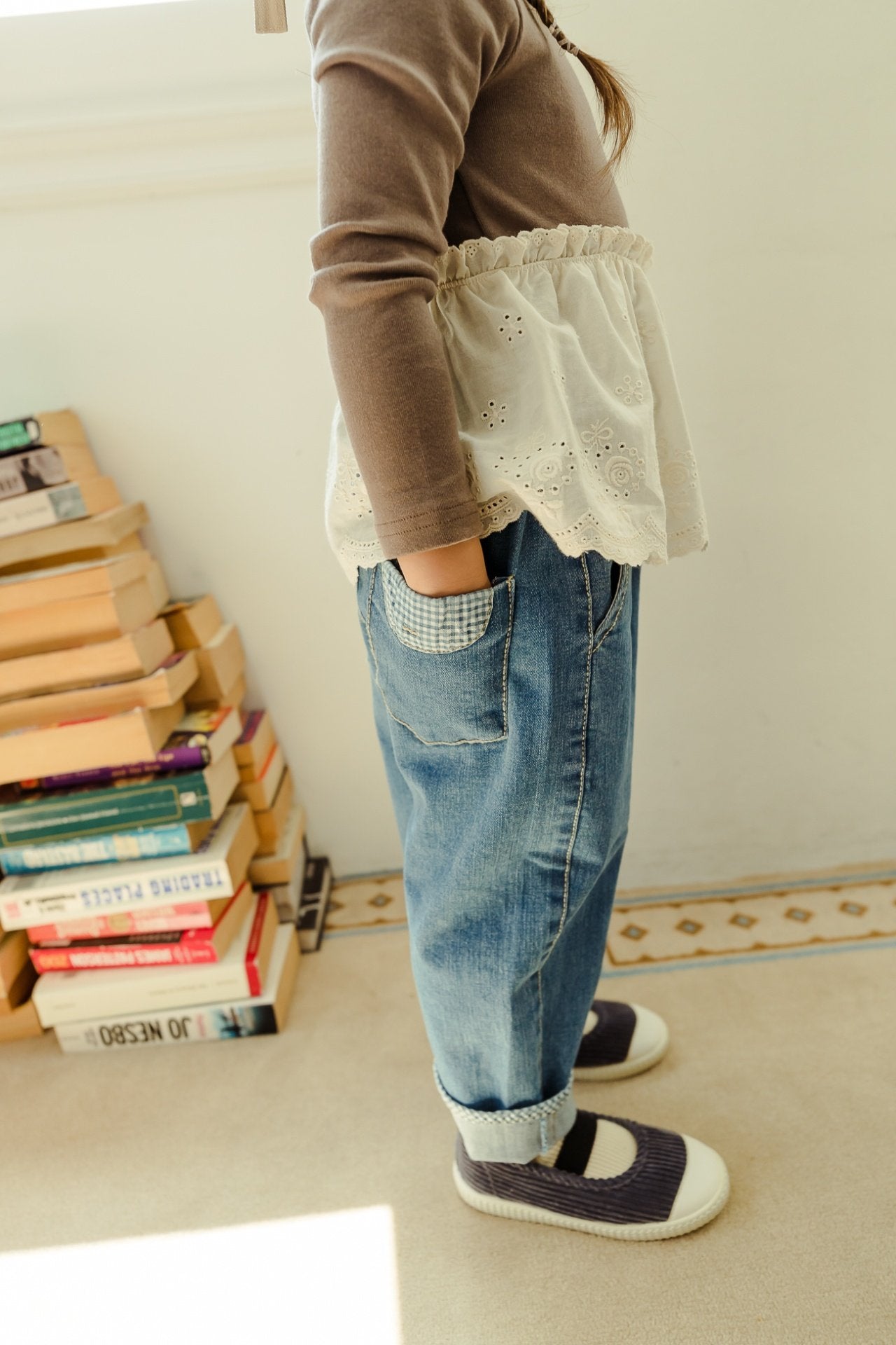 ［milk powder］Checks denim pants