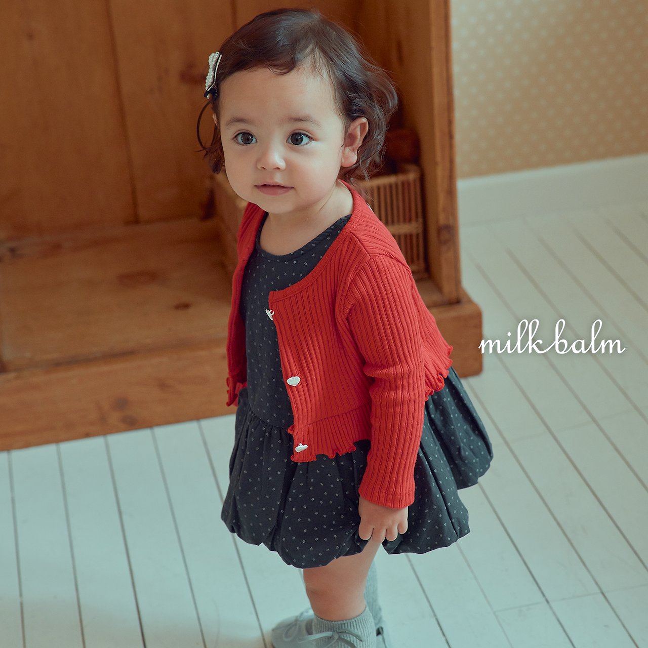 ［milk balm］Heart frill cardigan & camisole set