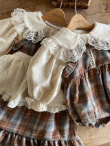 ［Anne shirley］Boe check rompers (brown)
