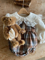 ［Anne shirley］Boe check rompers (brown)