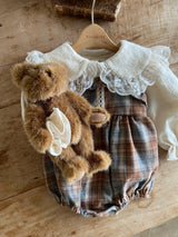 ［Anne shirley］Boe check rompers (brown)