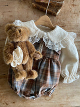［Anne shirley］Boe check rompers (brown)