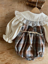［Anne shirley］Boe check rompers (brown)