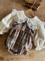 ［Anne shirley］Boe check rompers (brown)