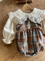 ［Anne shirley］Boe check rompers (brown)