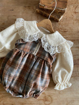 ［Anne shirley］Boe check rompers (brown)