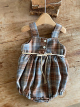 ［Anne shirley］Boe check rompers (brown)