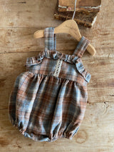 ［Anne shirley］Boe check rompers (brown)
