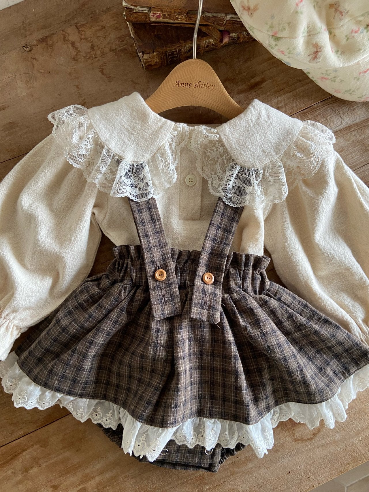 ［Anne shirley］Kitsch check suspender bloomer skirt
