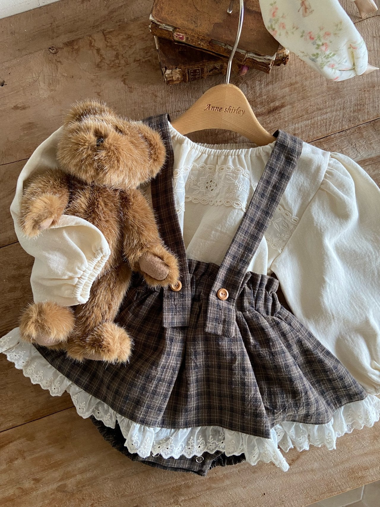 ［Anne shirley］Kitsch check suspender bloomer skirt
