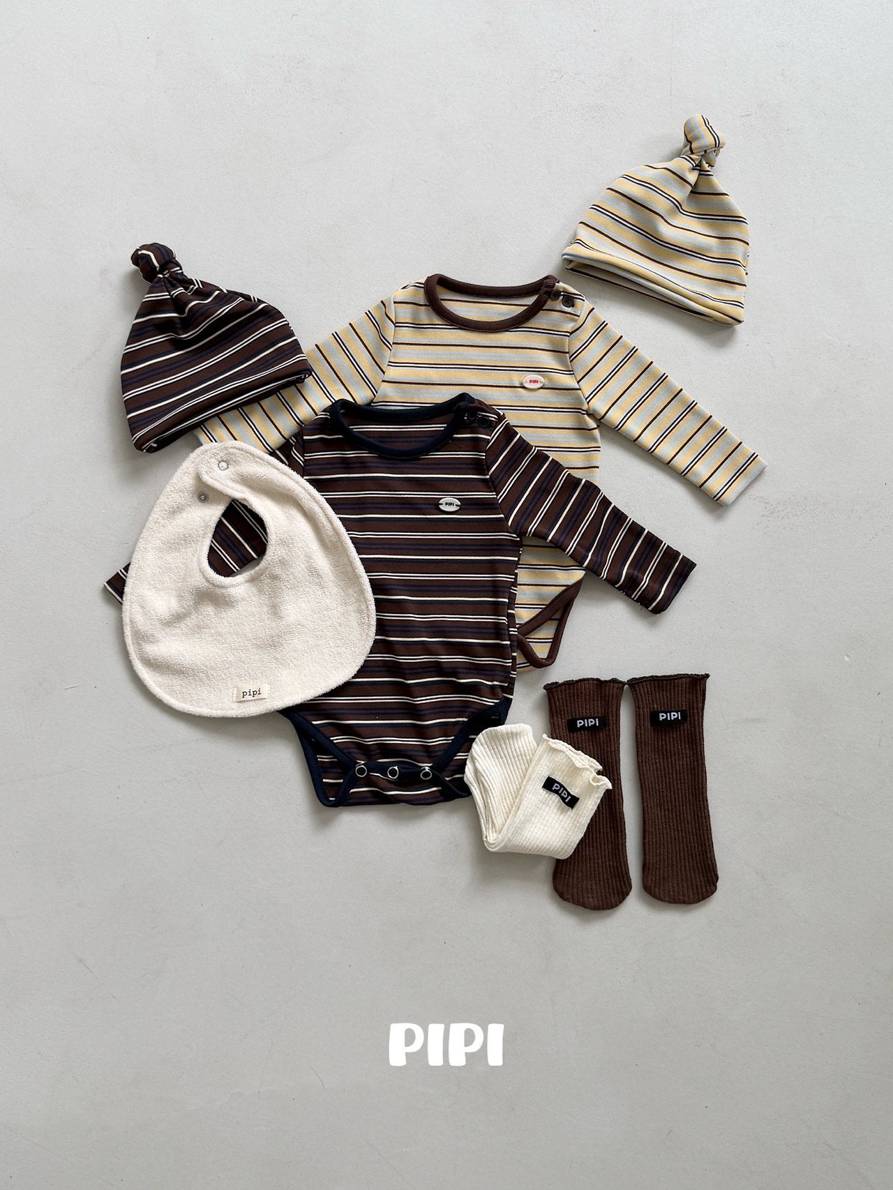 ［pipi］Stripe rompers & beanie set