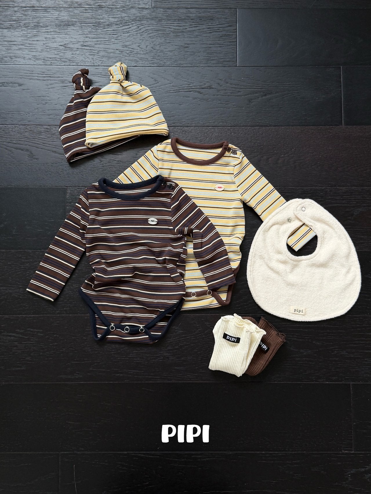 ［pipi］Stripe rompers & beanie set