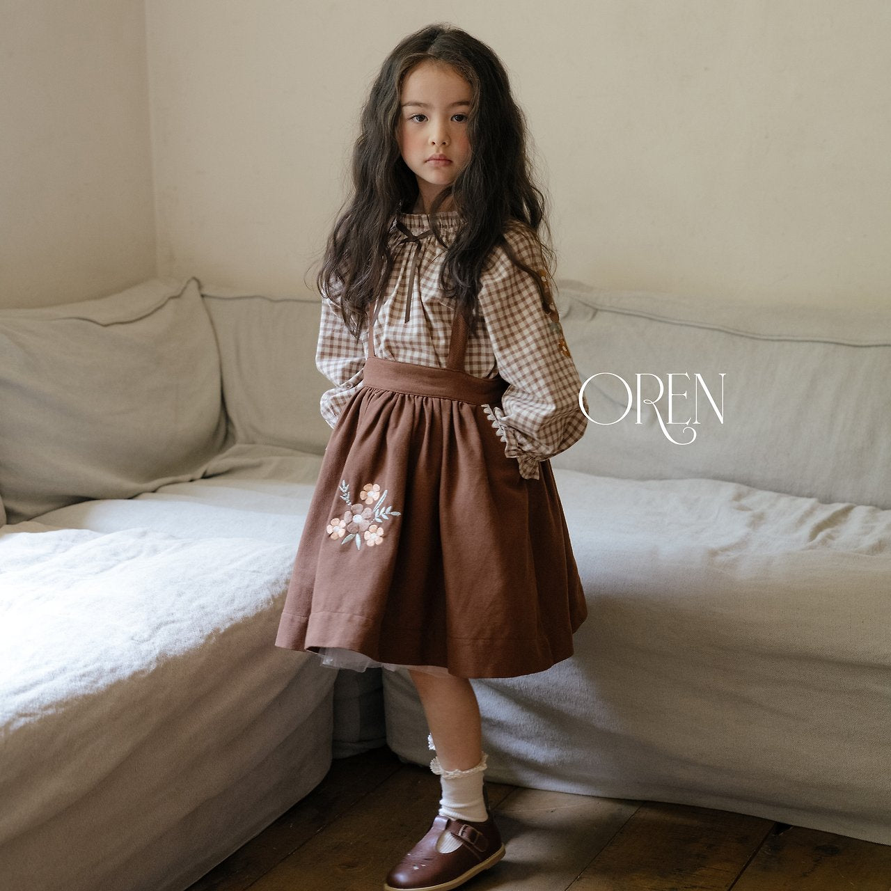 ［OREN］Autumn bloom suspender skirt