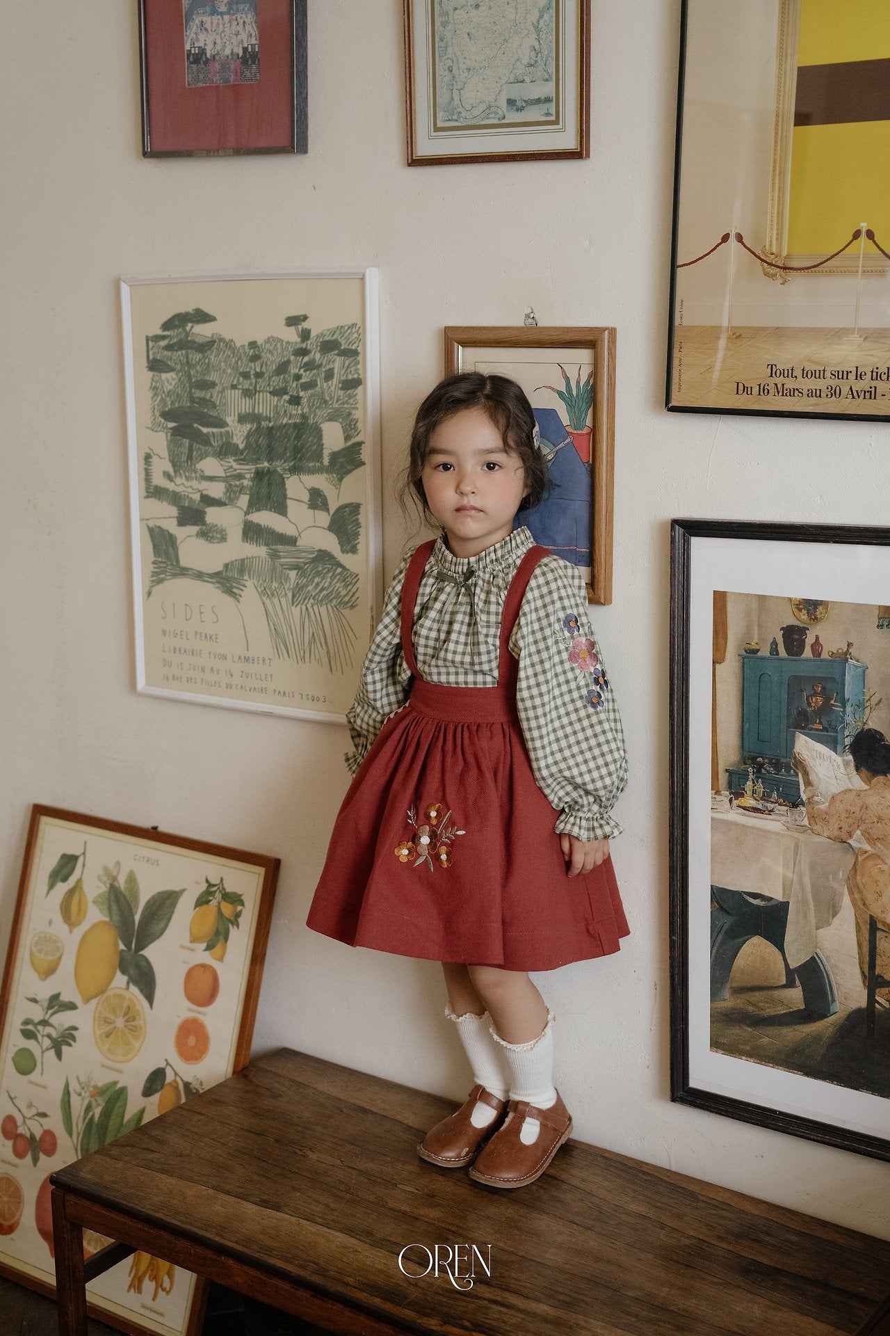 ［OREN］Autumn bloom suspender skirt