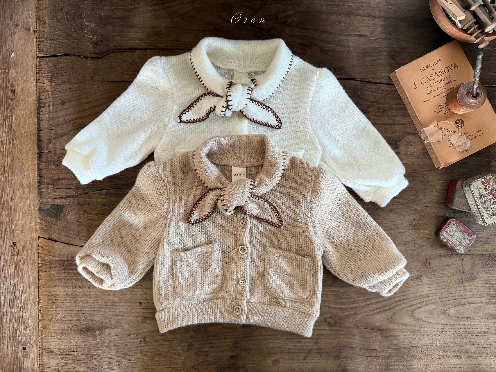 ［OREN］Manon knit ribbon cardigan