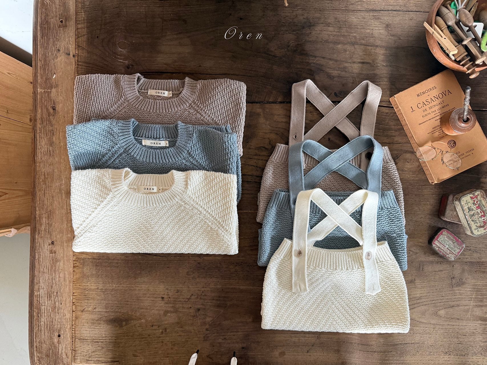 ［OREN］Roen knit sweater & overall set