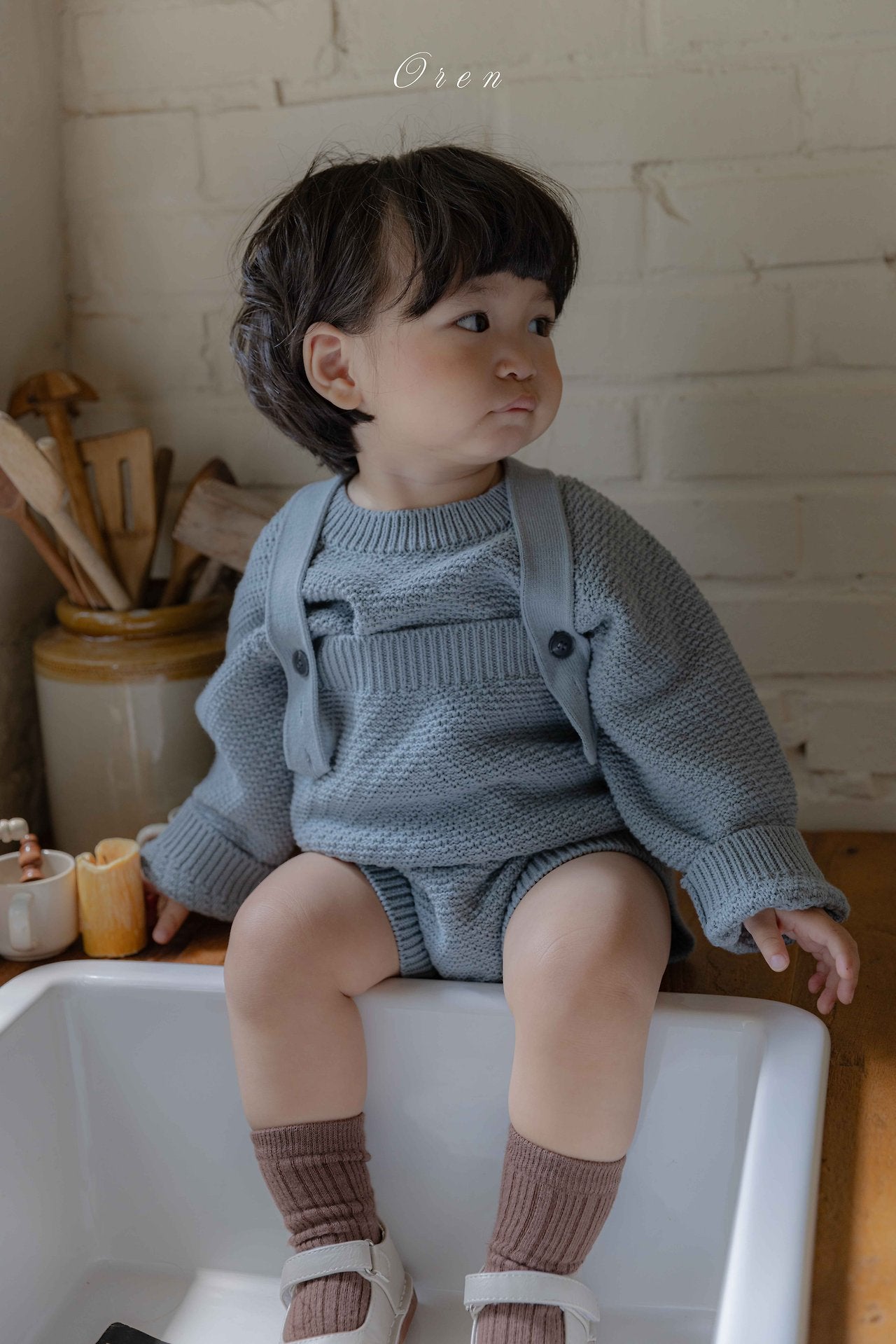 ［OREN］Roen knit sweater & overall set