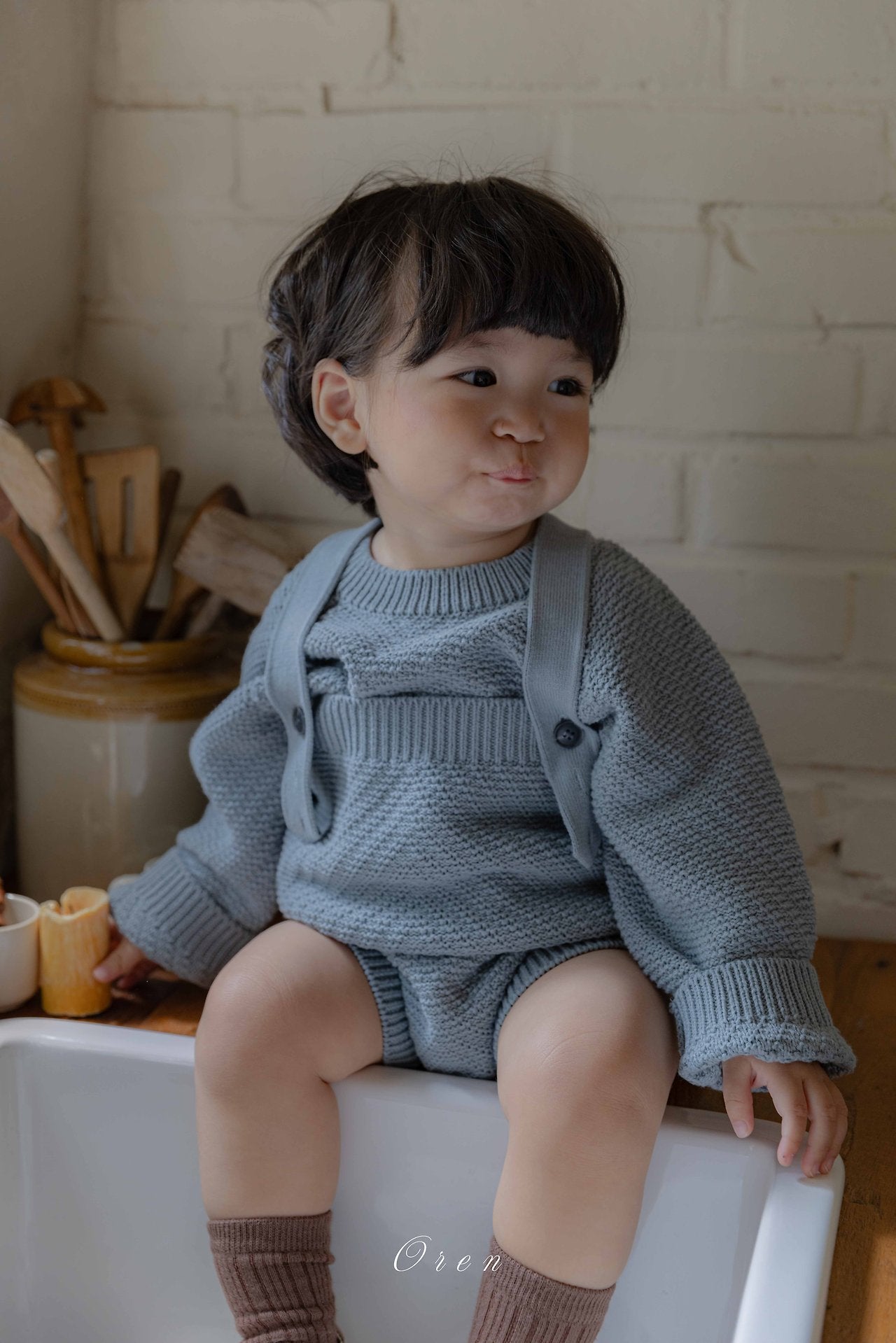 ［OREN］Roen knit sweater & overall set