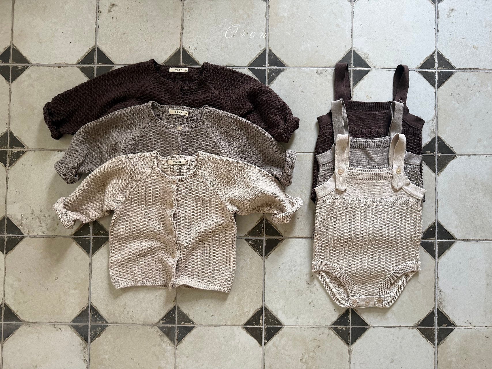 ［OREN］Bruno knit cardigan & overall set