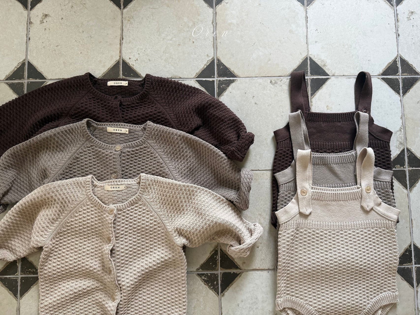 ［OREN］Bruno knit cardigan & overall set
