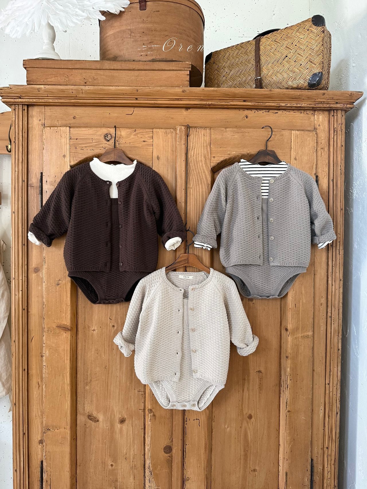 ［OREN］Bruno knit cardigan & overall set