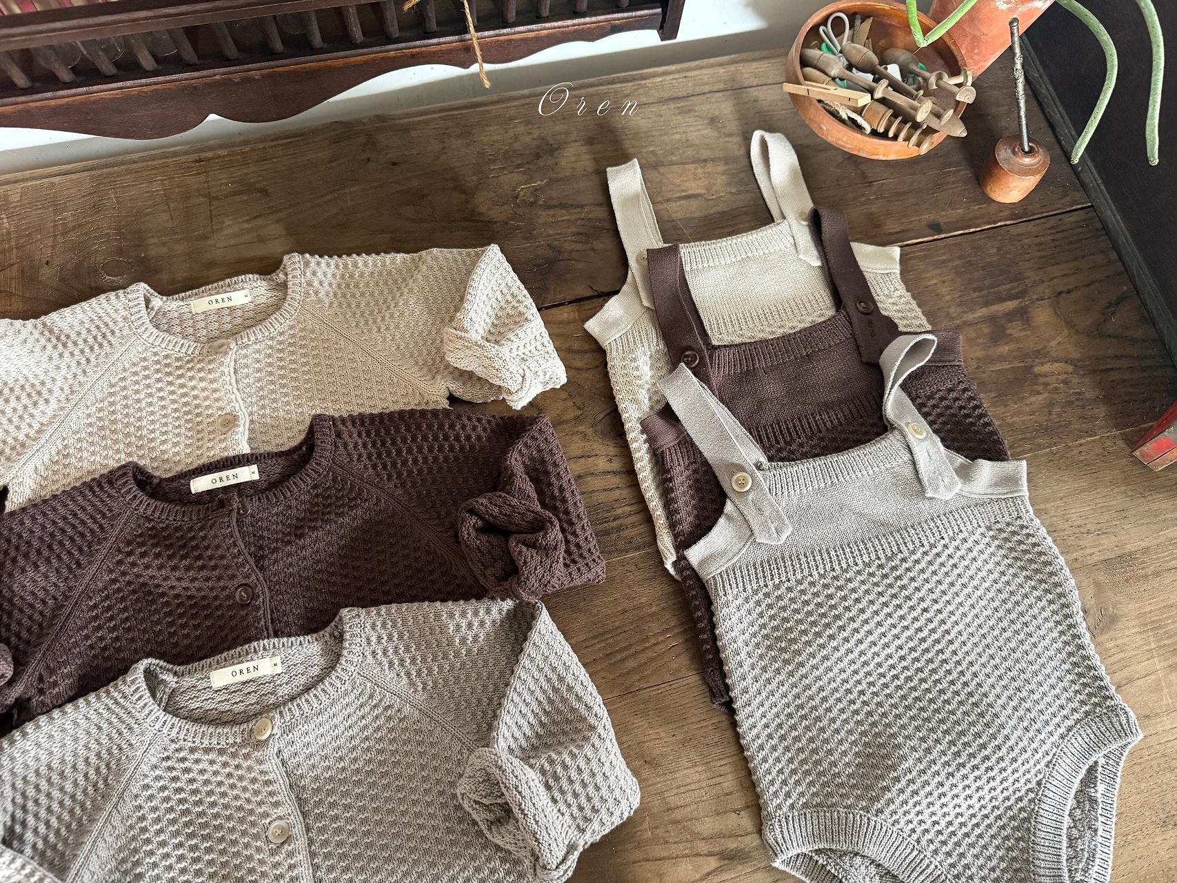 ［OREN］Bruno knit cardigan & overall set
