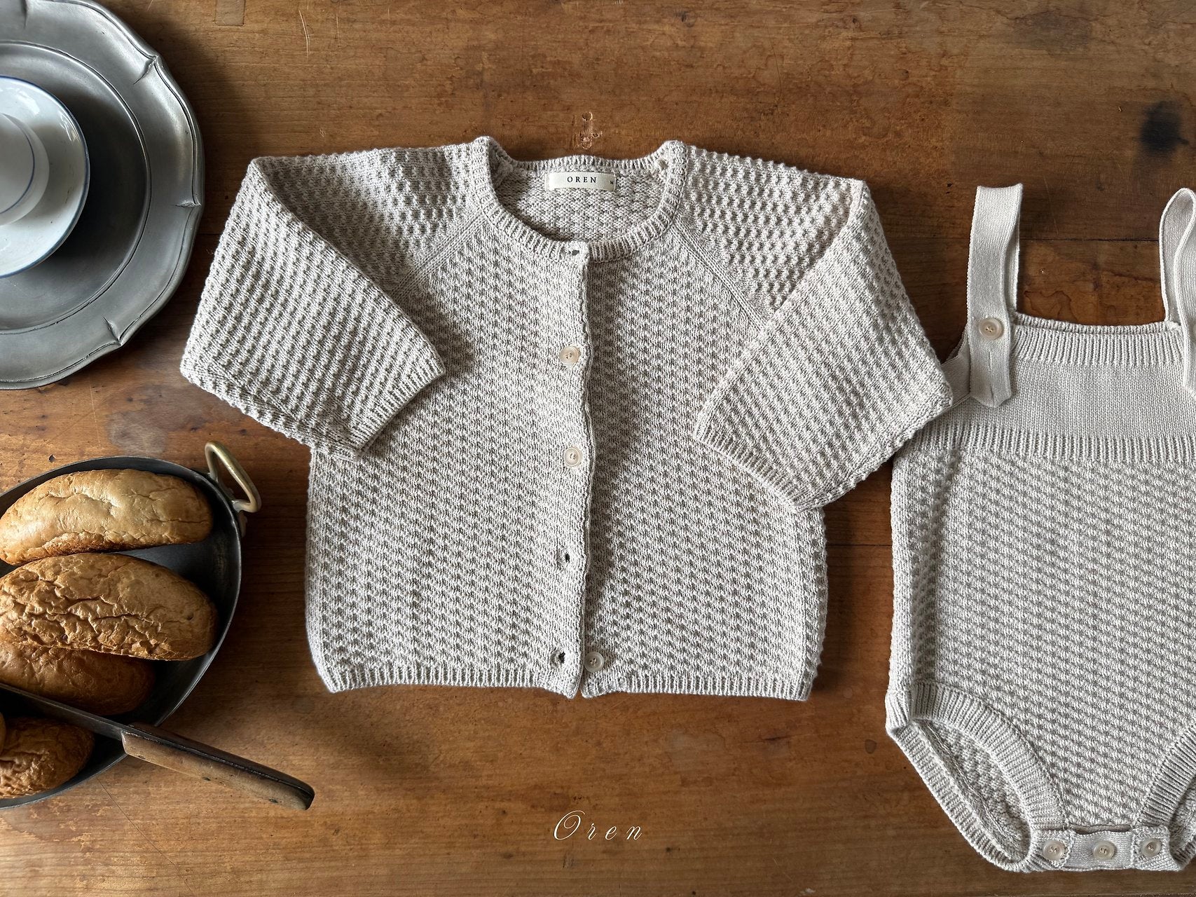 ［OREN］Bruno knit cardigan & overall set