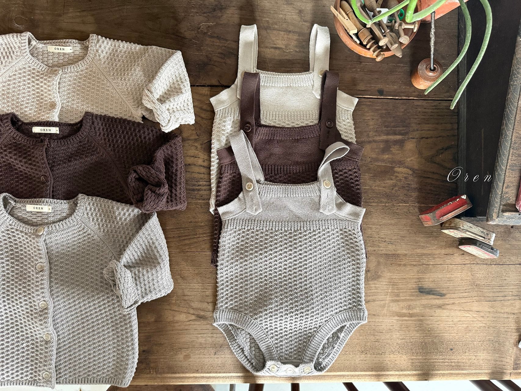 ［OREN］Bruno knit cardigan & overall set