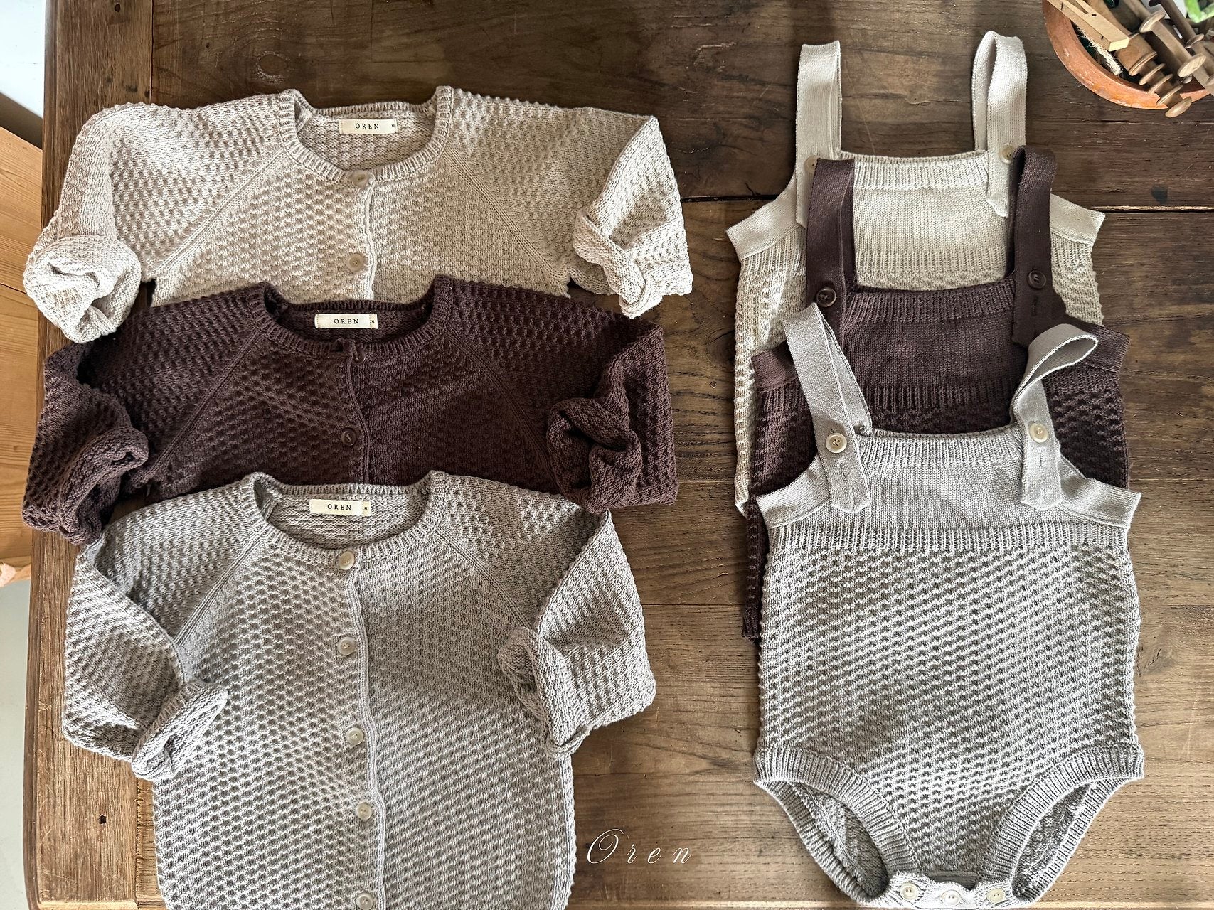 ［OREN］Bruno knit cardigan & overall set