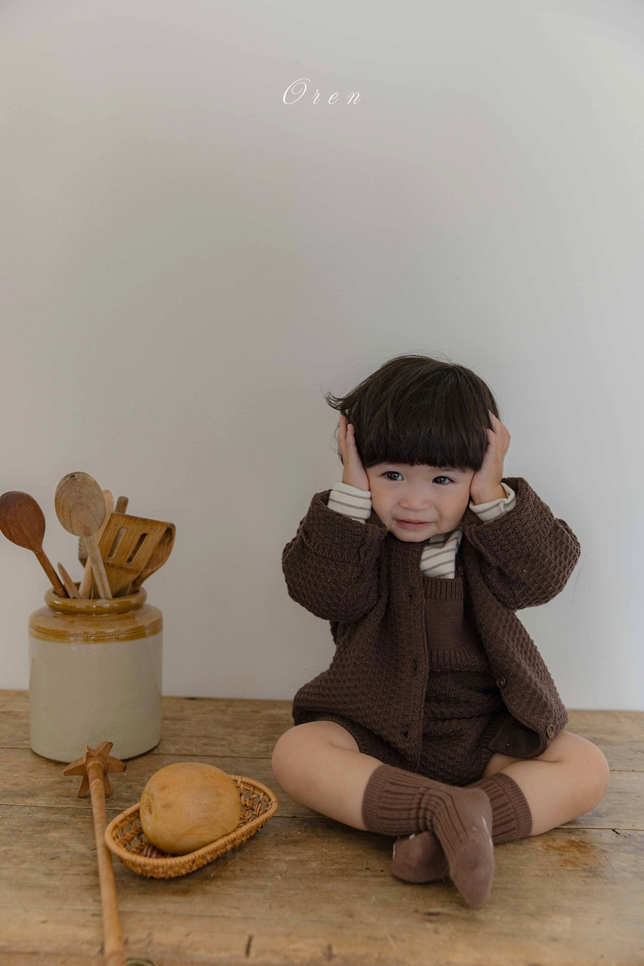 ［OREN］Bruno knit cardigan & overall set