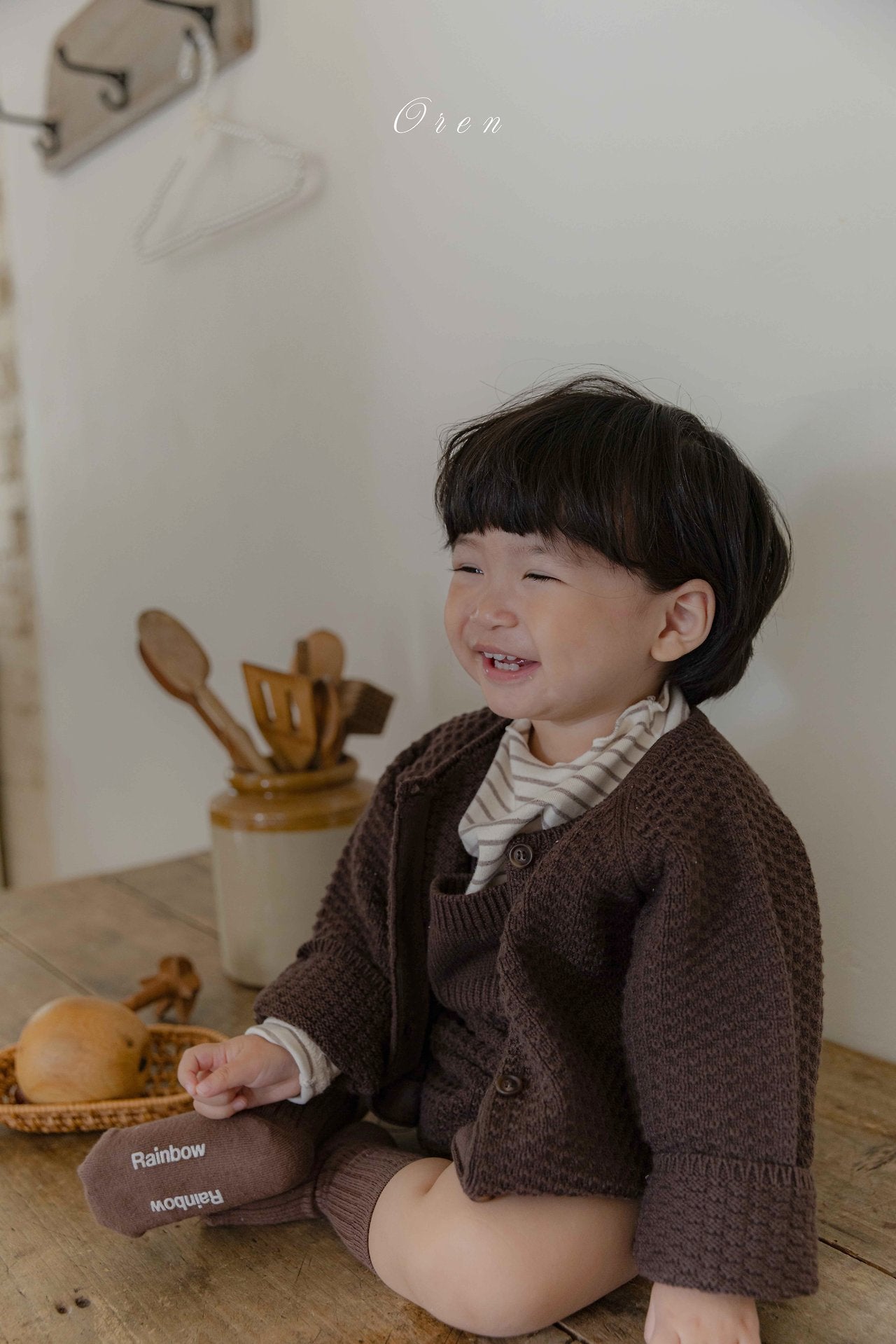 ［OREN］Bruno knit cardigan & overall set